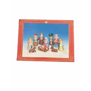 Vintage Christmas Children Nativity Hand Painted Ceramic Set Of 10 Pieces VN